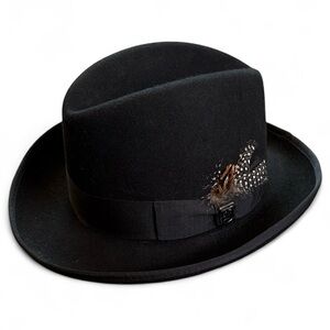 Stacy Adams Elias Homburg Wool Black Hat Men’s M Fedora Feather Detail